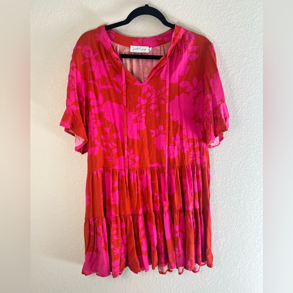 Petal and Pup Floral Tiered Tunic Short Sleeve Dress Ruffle Sleeved